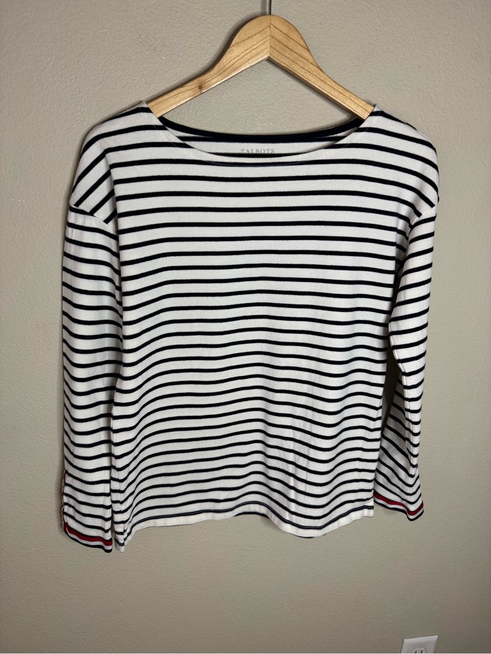 Talbots Nautical Navy White Stripe Boat Neck Top Size Small